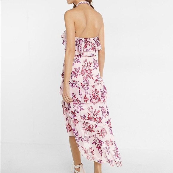 *Sold* Pink Floral Halter High Low Express Dress - Picture 2 of 2